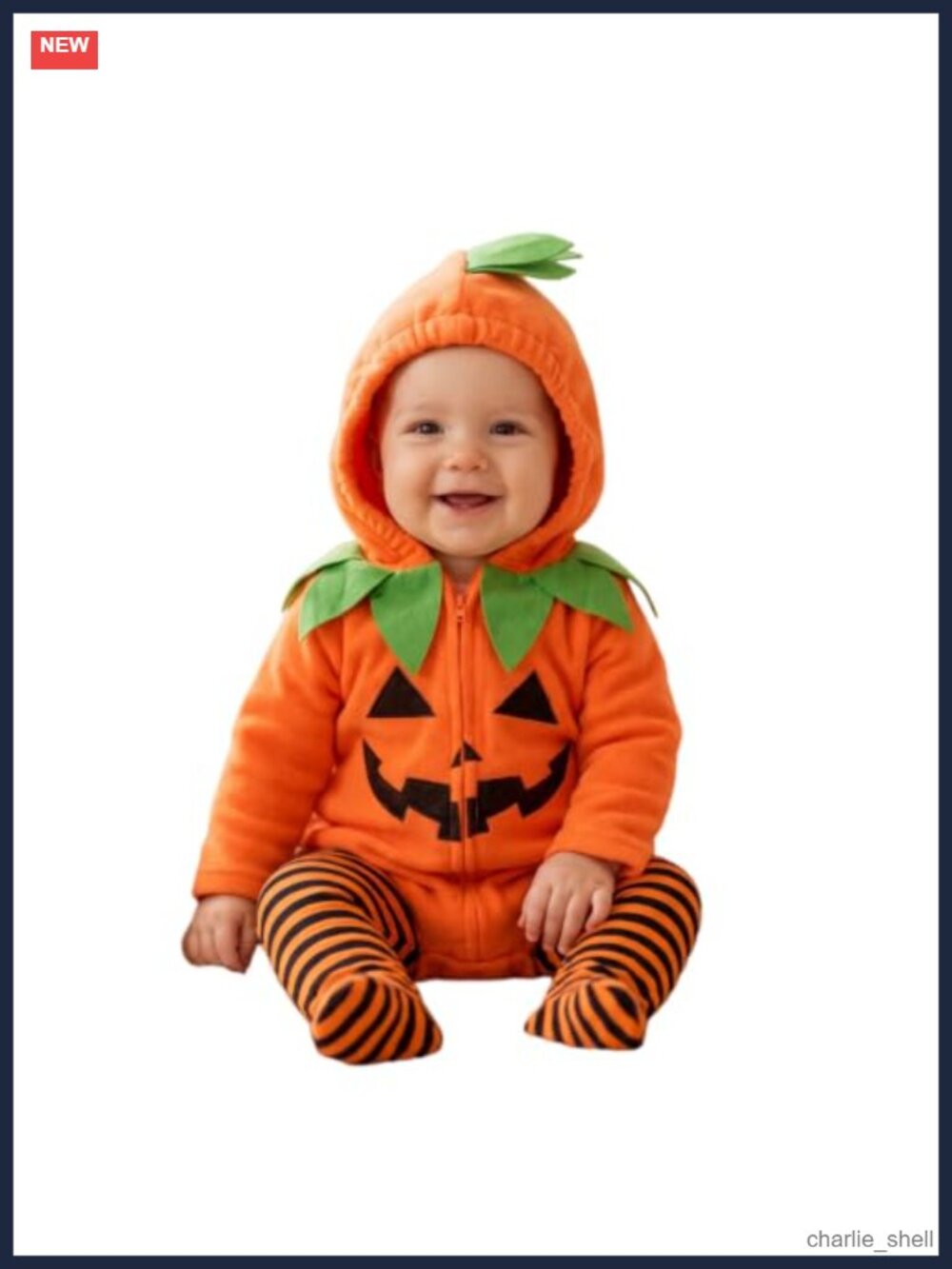 Toddler Halloween Pumpkin Costume Hooded Romper Striped Footed Pants